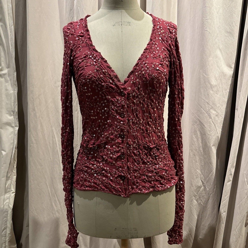 Vintage Ann Ferriday Stock Embroidered Pucker Cotton Sequin Cardigan M